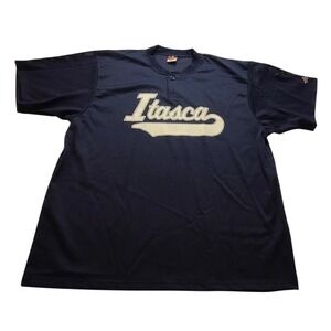 Alleson Athletic Itasca Baseball Jersey Navy Blue Mesh Henley Shirt Mens XL